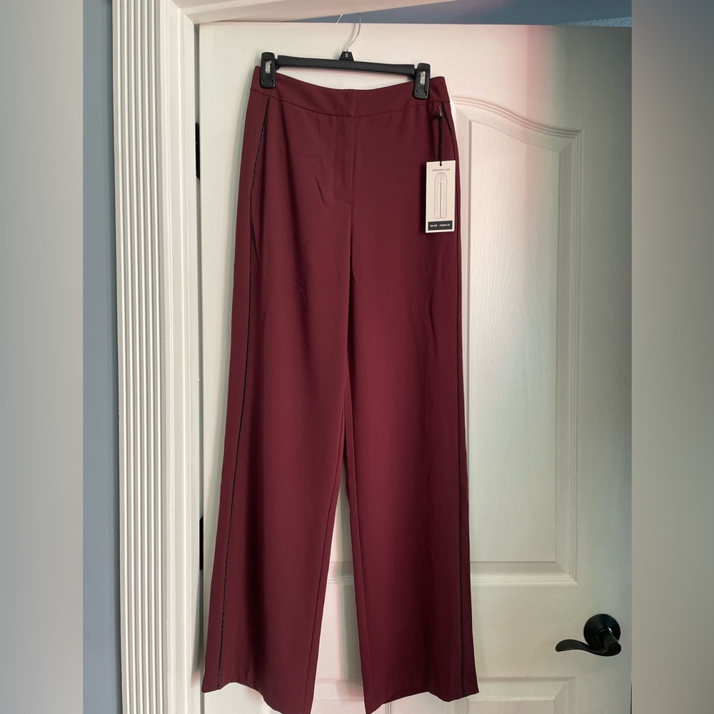 Burgundy mid-rise straight leg pants